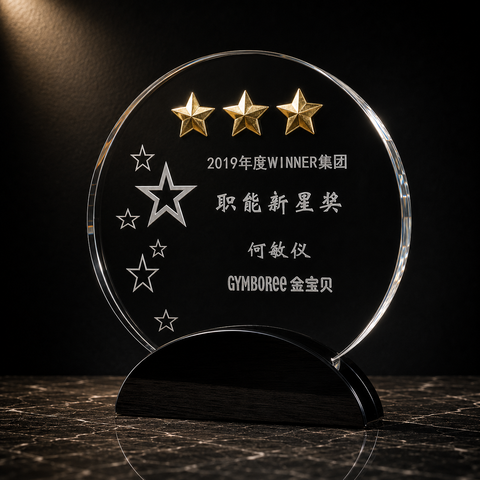 Round Triple Star Crystal Award - custom crystal awards with your logo
